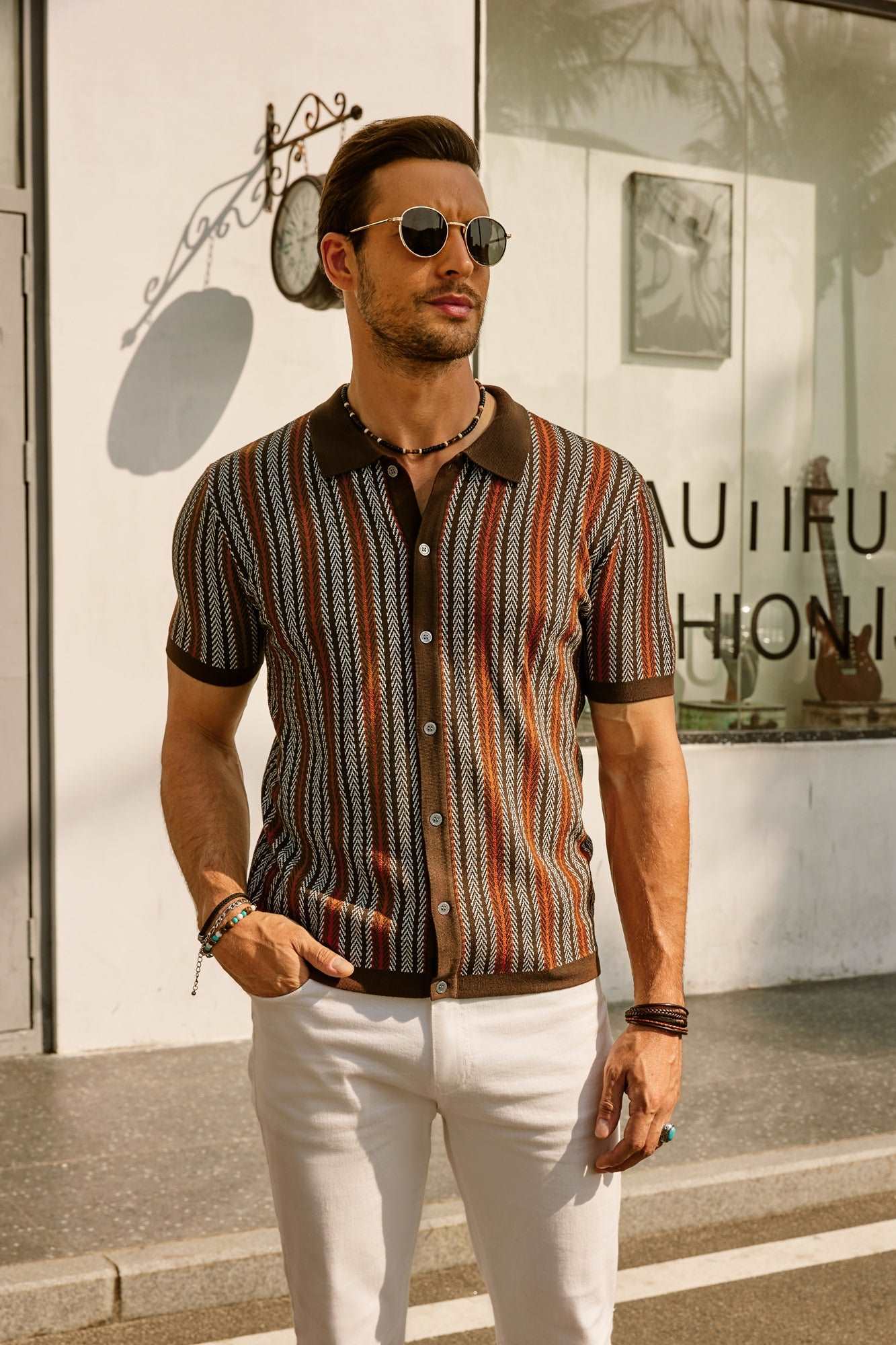 Vintage Striped Polo with Buttons