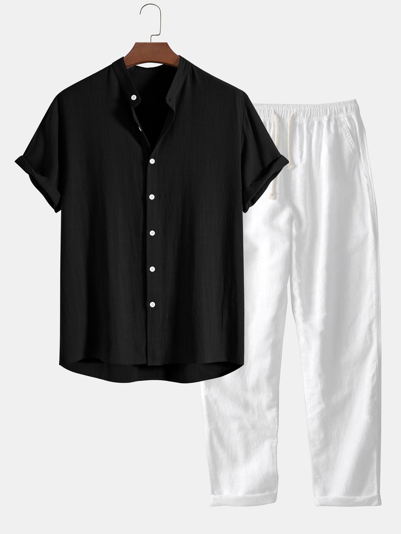 Button-Up Shirt - 100% Linen - Relaxed Fit - Short Sleeves - Breathable Casual Wear
