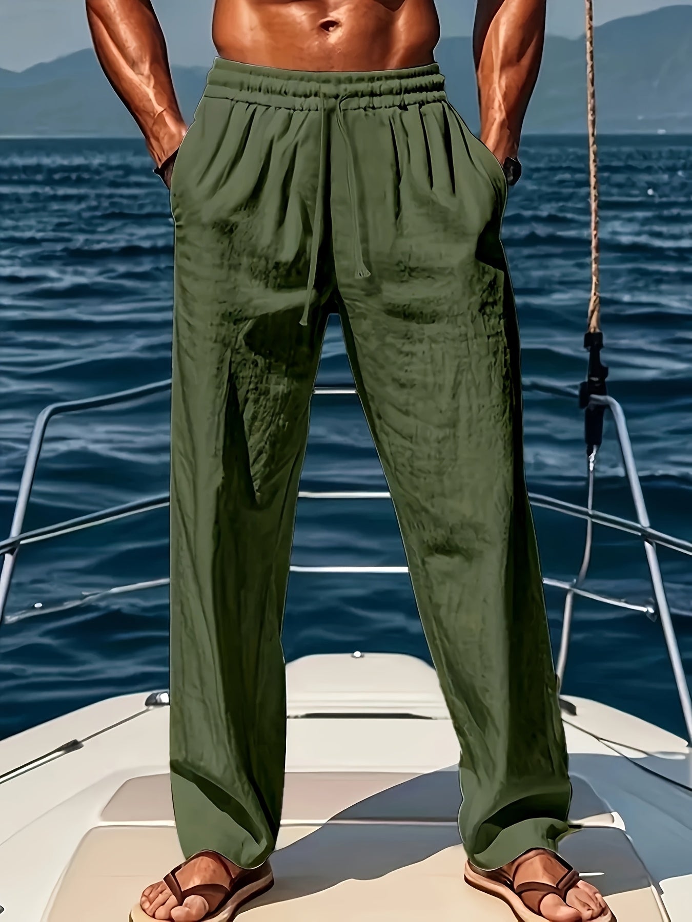 Loose Fit Men's Casual Trousers with Drawstring Waist, Lightweight and Breathable