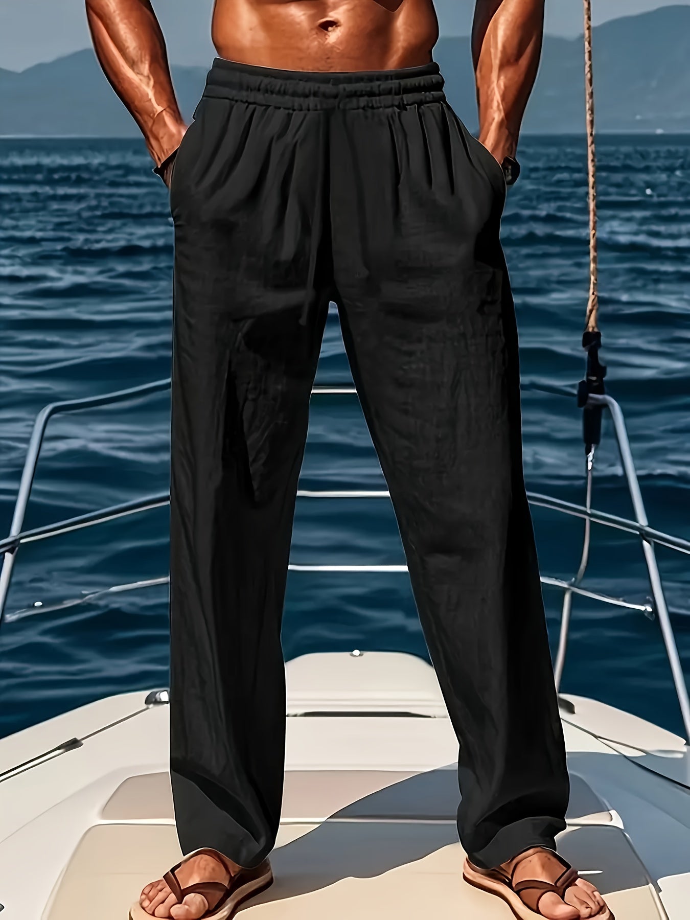 Loose Fit Men's Casual Trousers with Drawstring Waist, Lightweight and Breathable