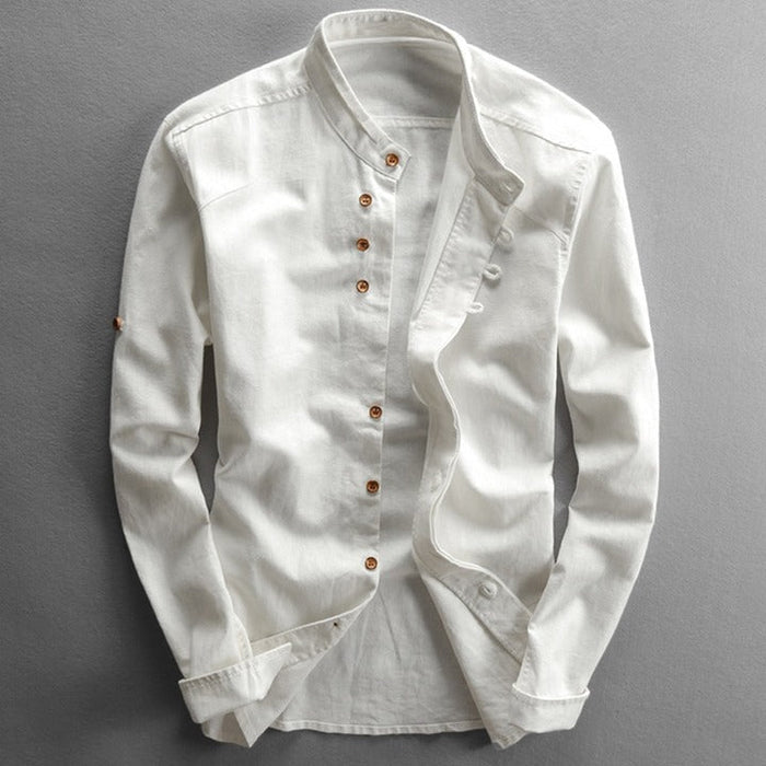 Casual Stand Collar Shirt with Vintage Buttons