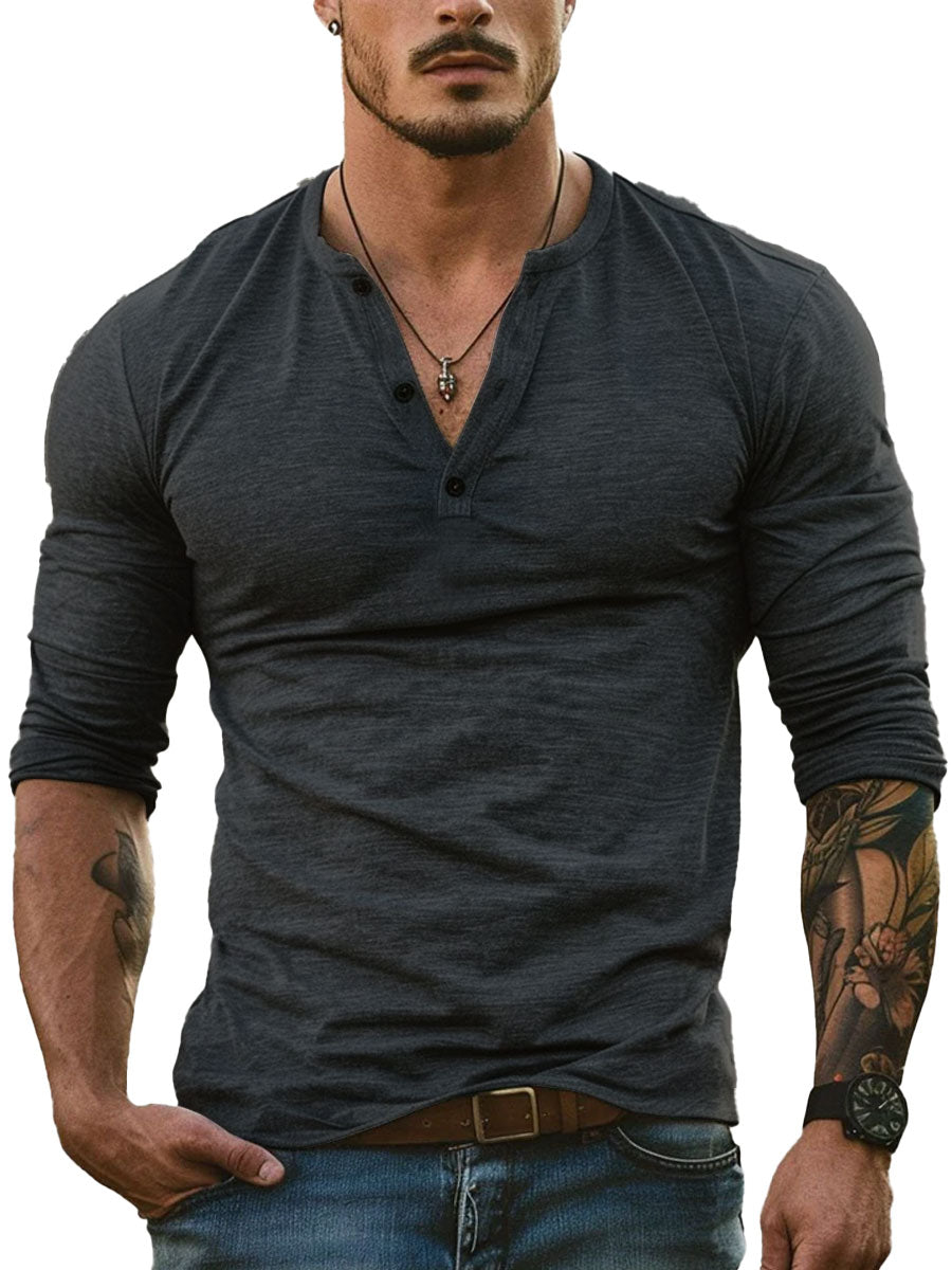 Men's Long Sleeve Henley Collar Casual All-Match T-shirt