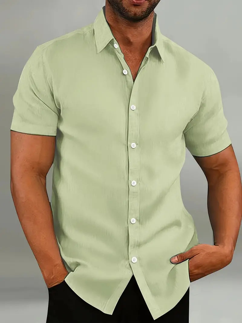 Cotton Button-Down Shirt with Short Sleeves