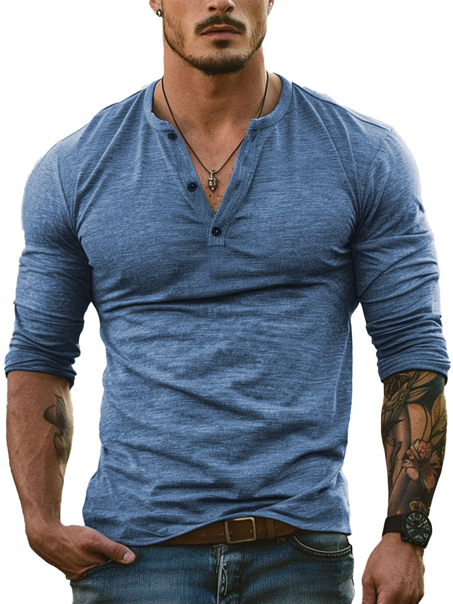 Men's Long Sleeve Henley Collar Casual All-Match T-shirt