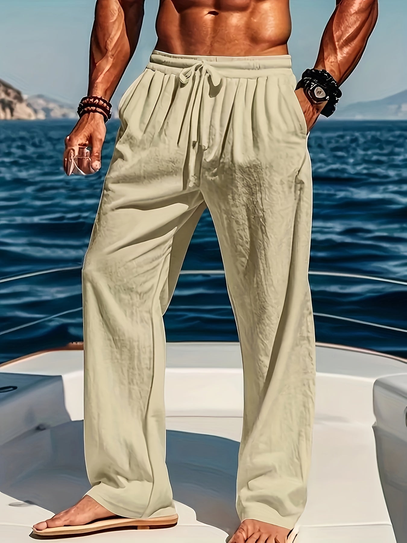 Loose Fit Men's Casual Trousers with Drawstring Waist, Lightweight and Breathable