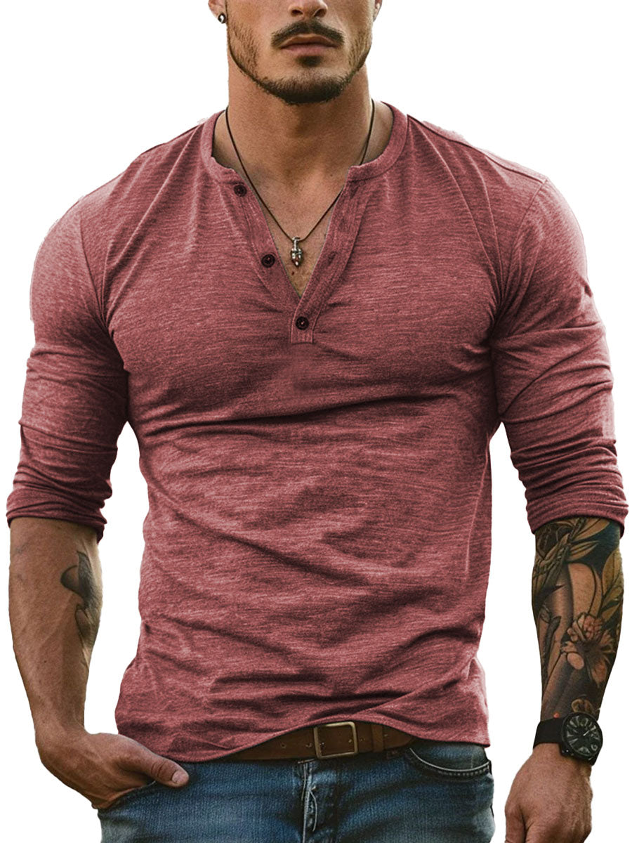 Men's Long Sleeve Henley Collar Casual All-Match T-shirt