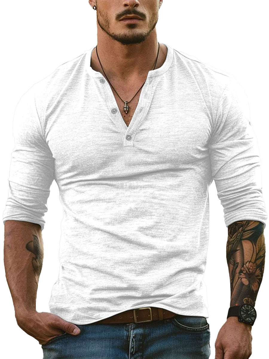 Men's Long Sleeve Henley Collar Casual All-Match T-shirt