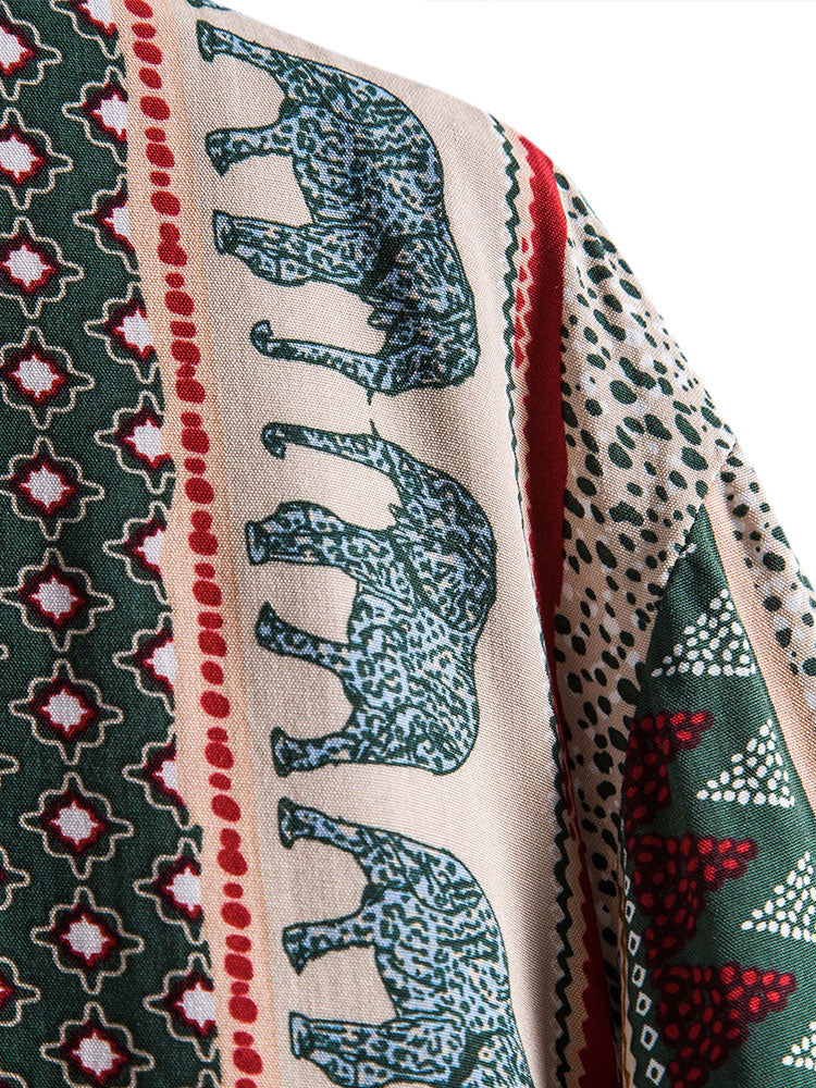Men's Geometric Print Shirt with Elephant Design