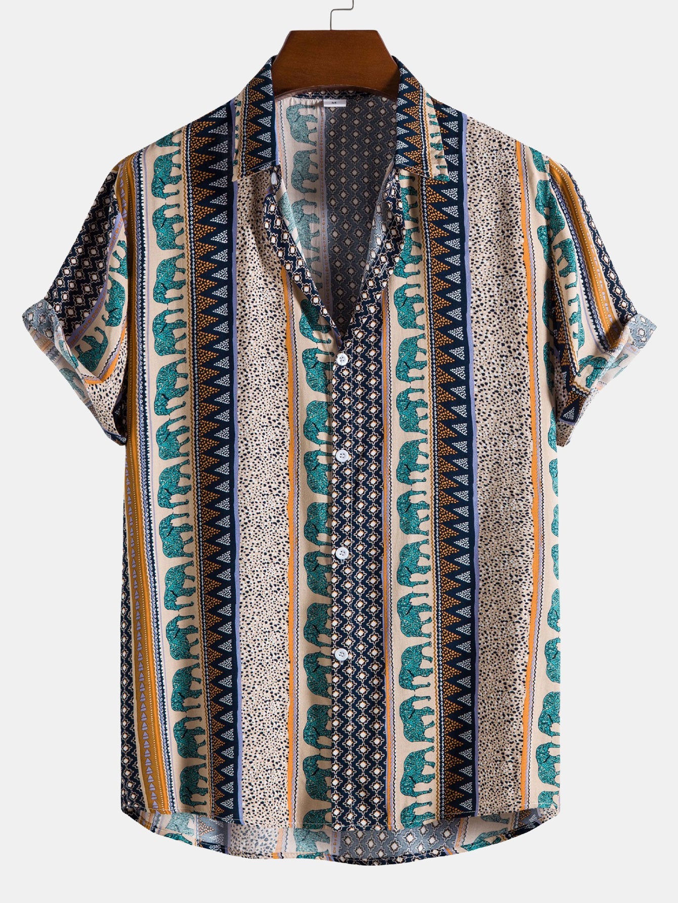 Men's Geometric Print Shirt with Elephant Design