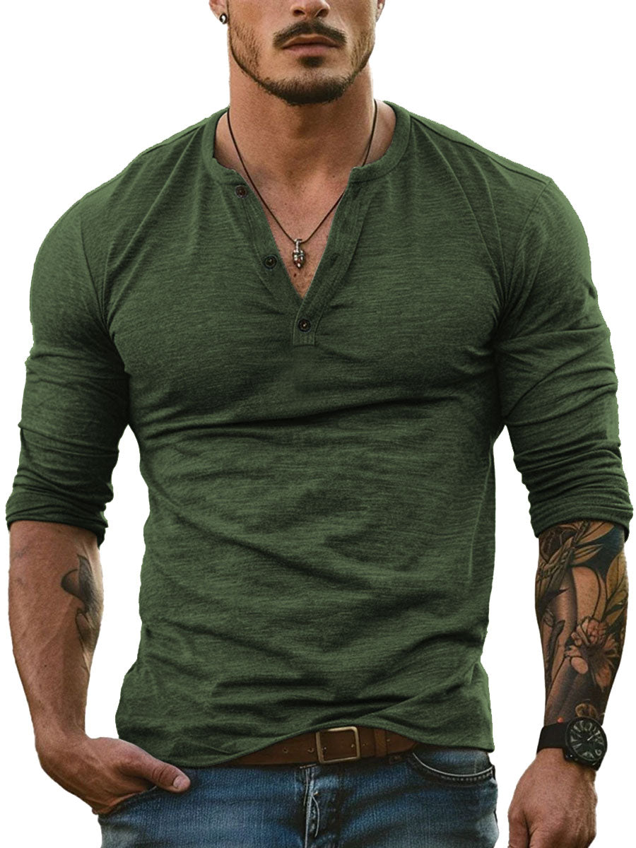 Men's Long Sleeve Henley Collar Casual All-Match T-shirt