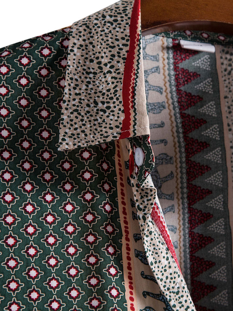 Men's Geometric Print Shirt with Elephant Design