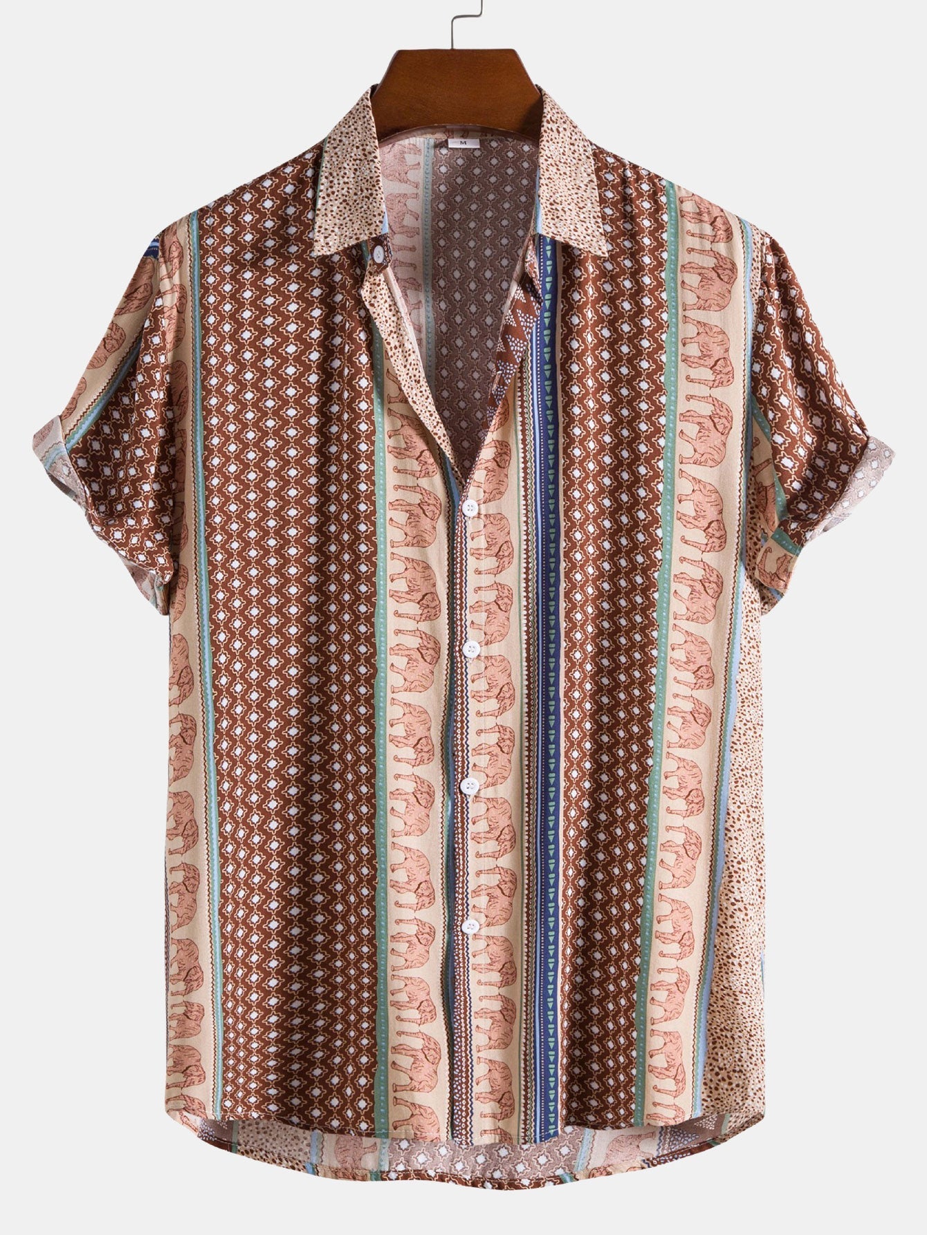Men's Geometric Print Shirt with Elephant Design
