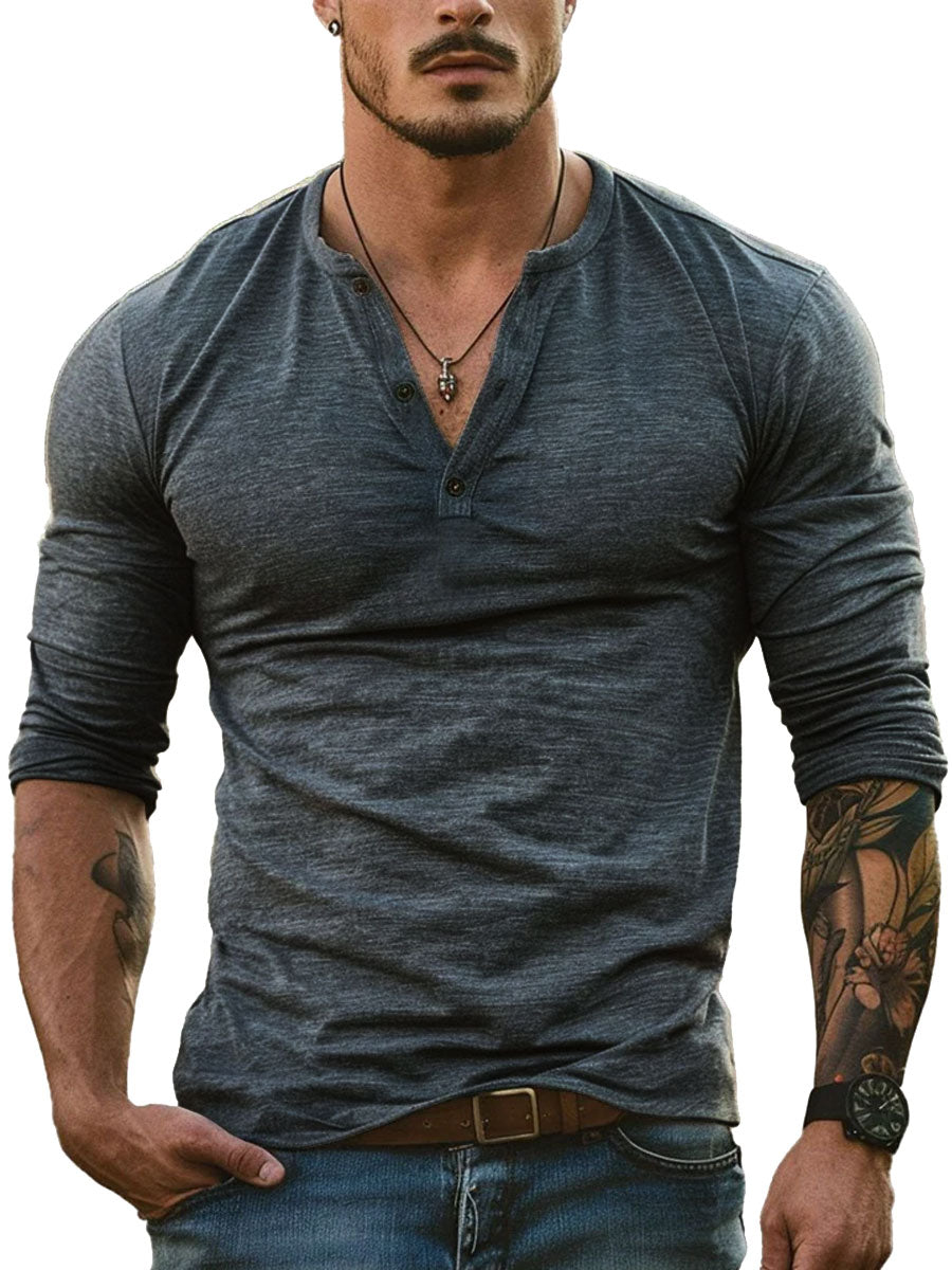 Men's Long Sleeve Henley Collar Casual All-Match T-shirt