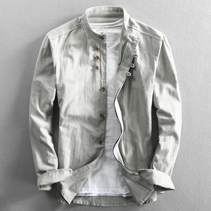 Casual Stand Collar Shirt with Vintage Buttons