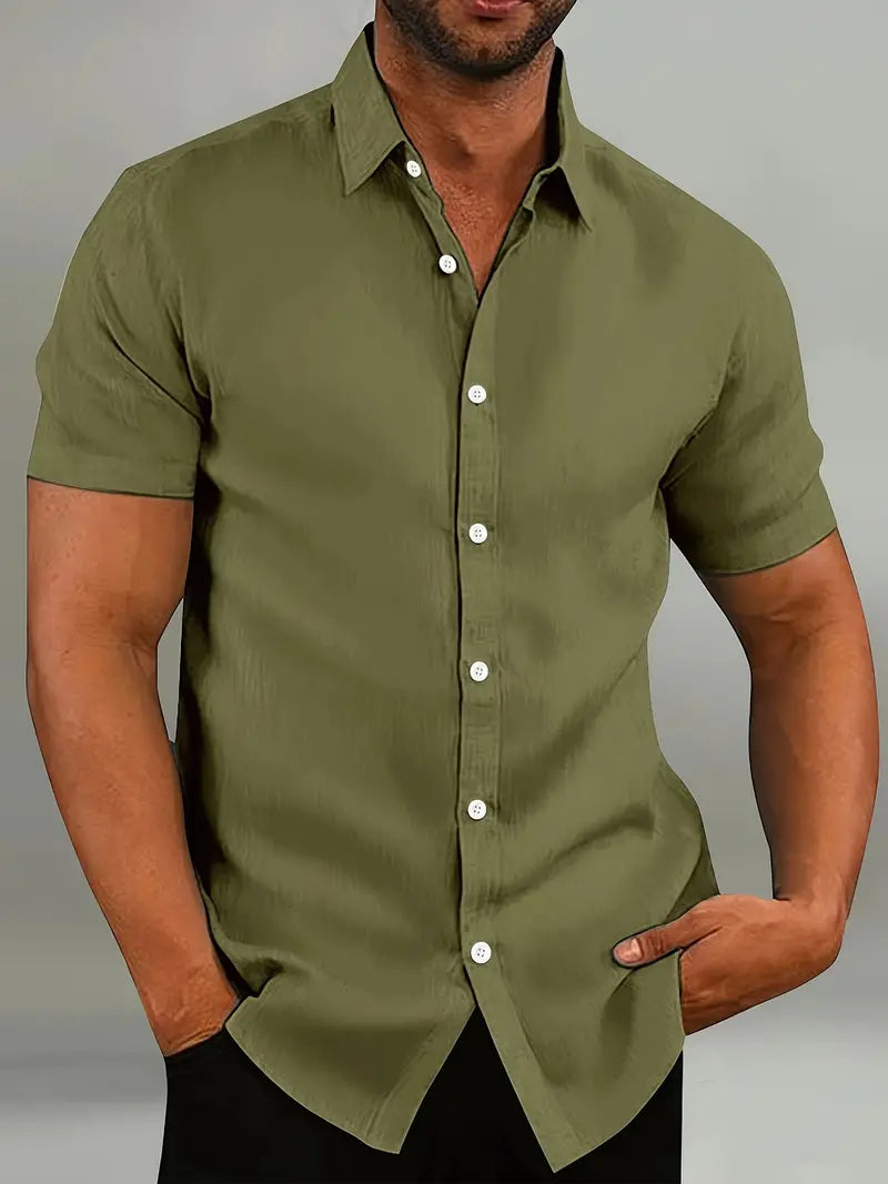 Cotton Button-Down Shirt with Short Sleeves