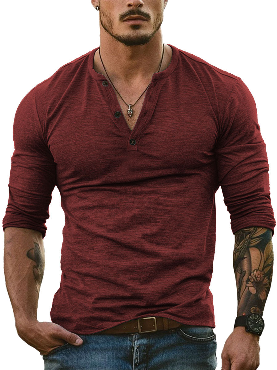 Men's Long Sleeve Henley Collar Casual All-Match T-shirt