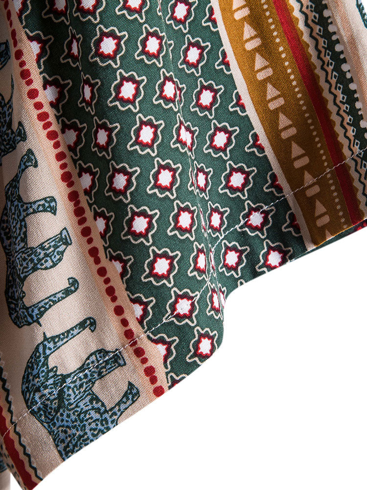 Men's Geometric Print Shirt with Elephant Design