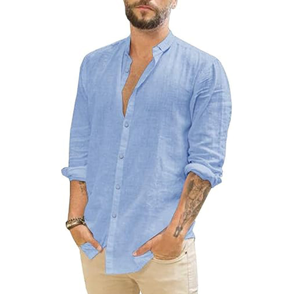 Light Linen Shirt Featuring Mandarin Collar