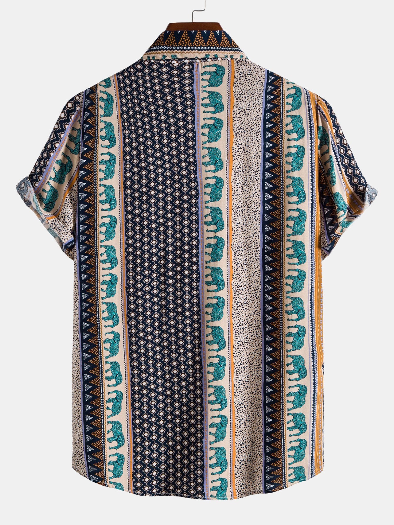 Men's Geometric Print Shirt with Elephant Design