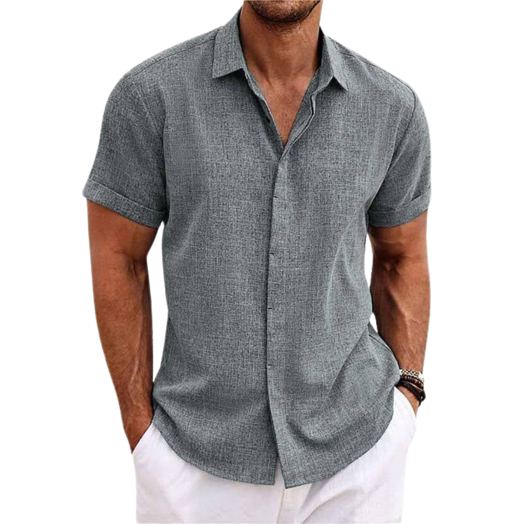 Men's Linen Casual Shirt with Short Sleeves