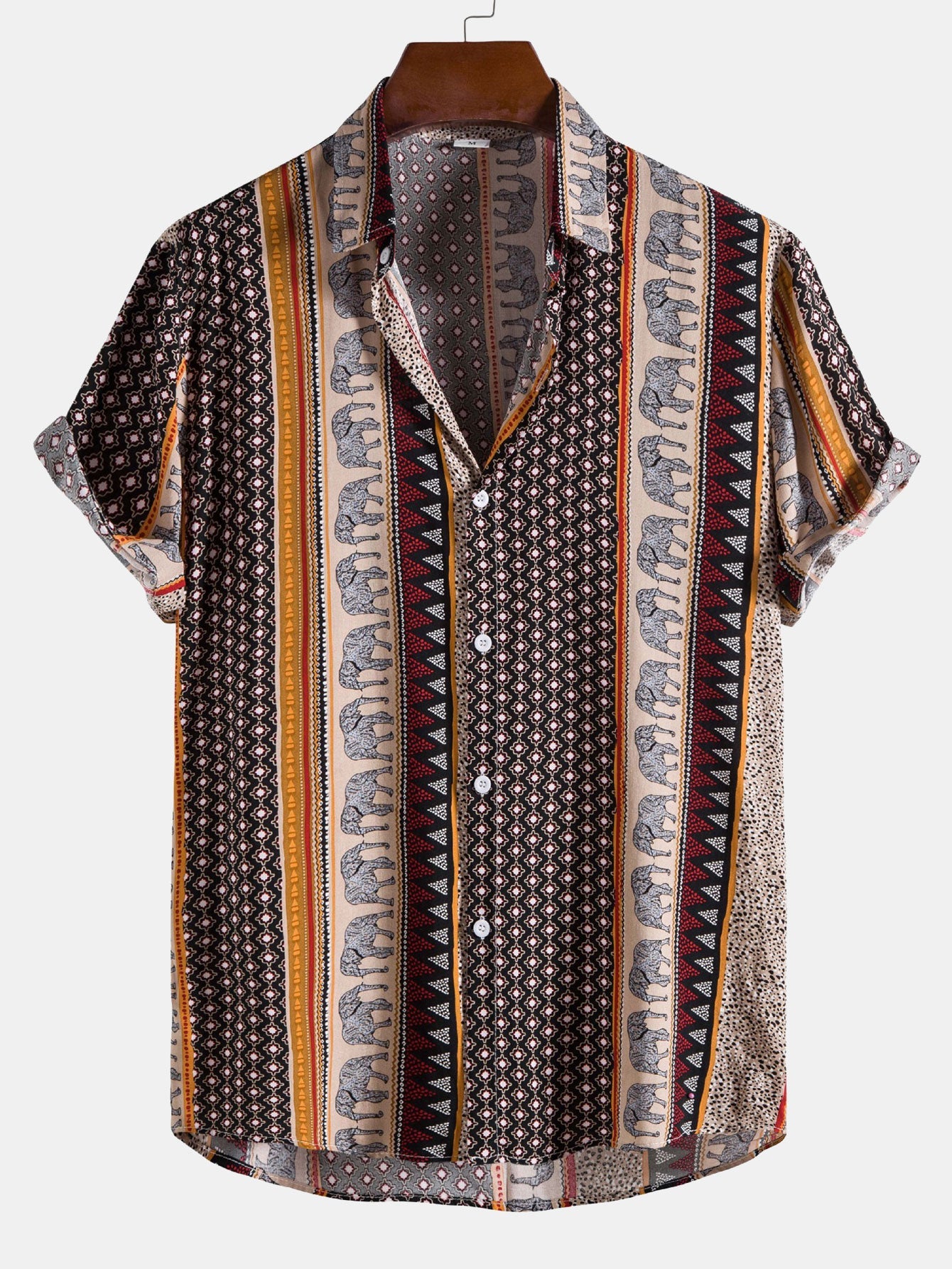 Men's Geometric Print Shirt with Elephant Design