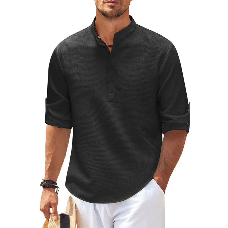 Long Sleeve Linen Henley Shirt