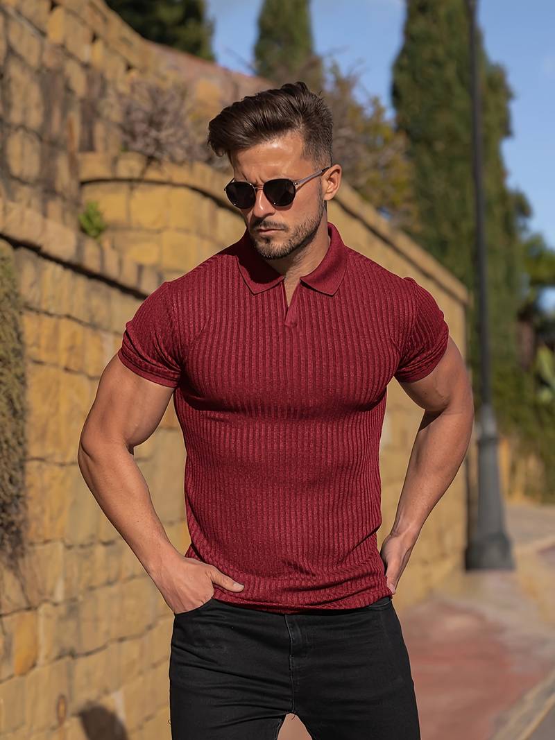 Ribbed Polo Shirt with Slim Fit