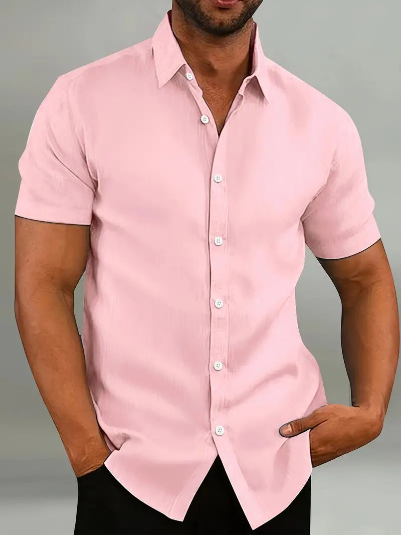 Cotton Button-Down Shirt with Short Sleeves