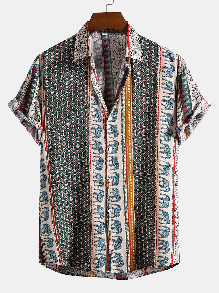 Men's Geometric Print Shirt with Elephant Design