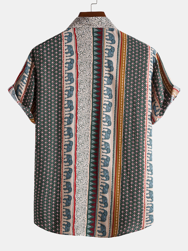 Men's Geometric Print Shirt with Elephant Design