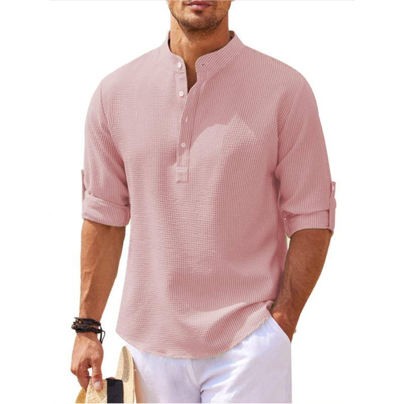 Long Sleeve Linen Henley Shirt