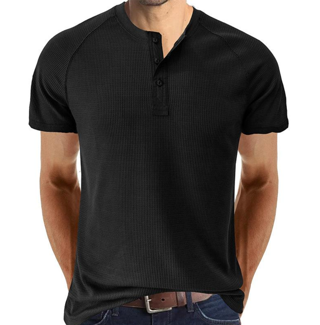 Casual Cotton Henley with Short Sleeves