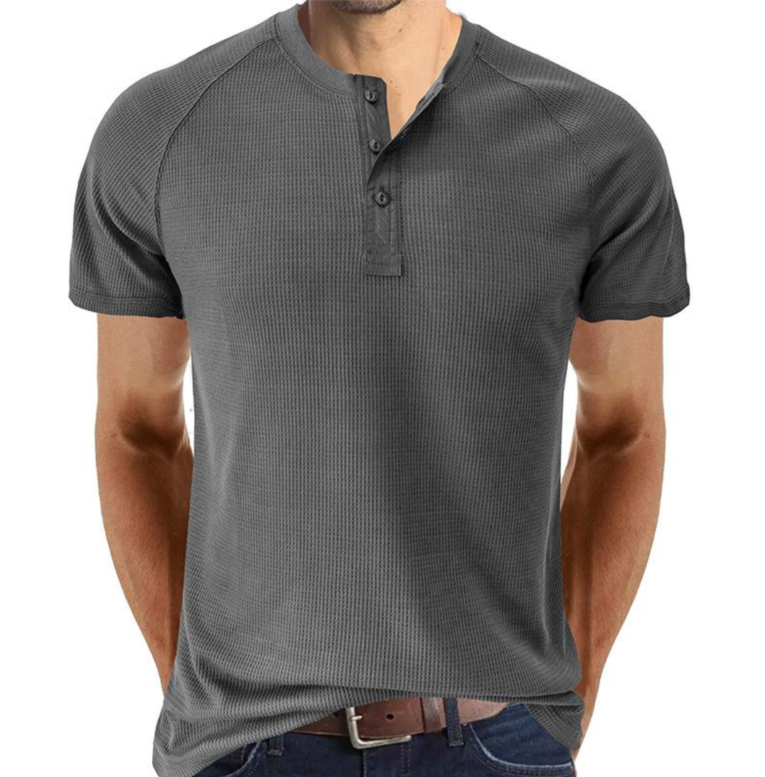 Casual Cotton Henley with Short Sleeves