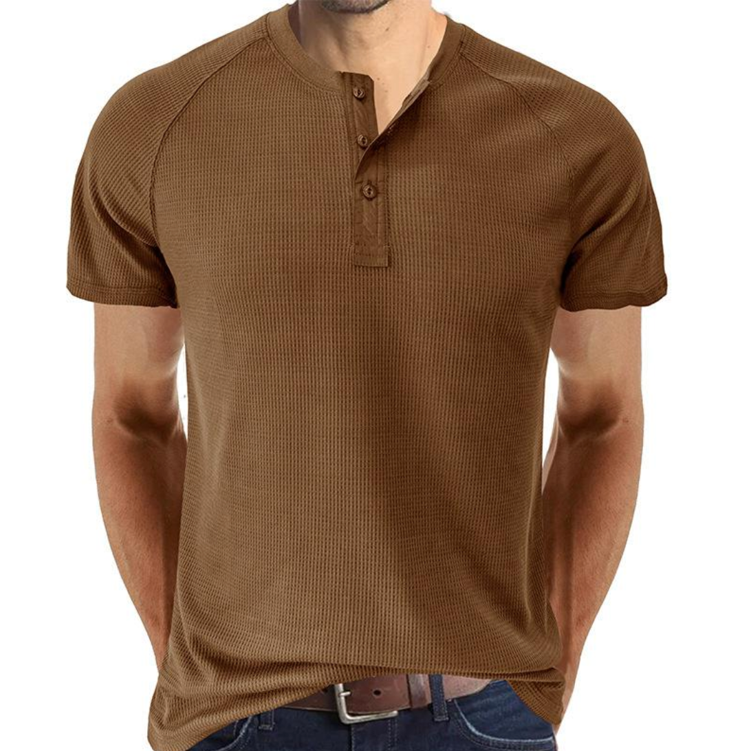 Casual Cotton Henley with Short Sleeves