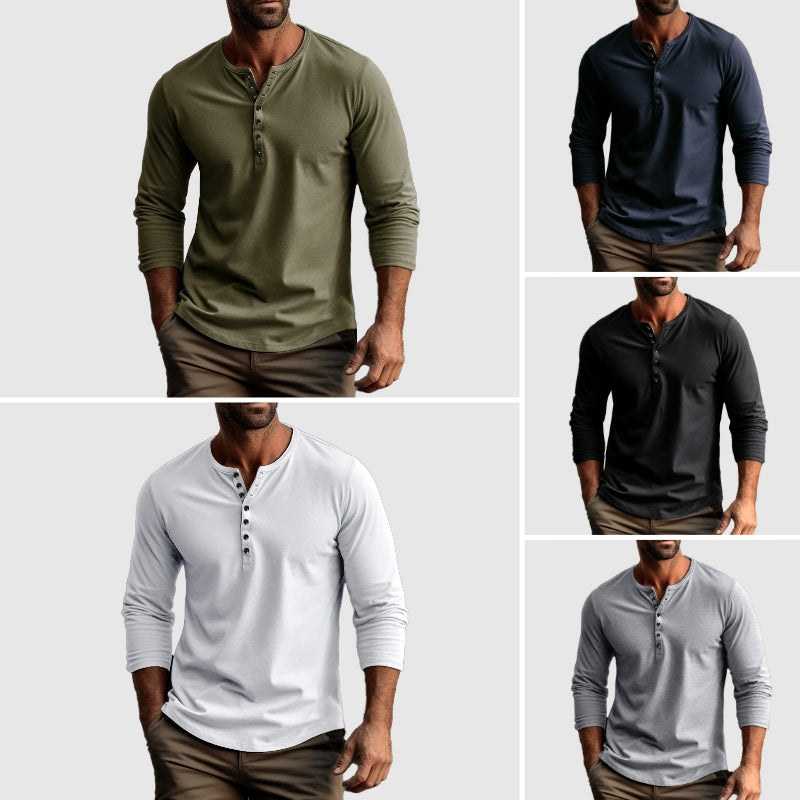 Casual Long Sleeve Henley for Men
