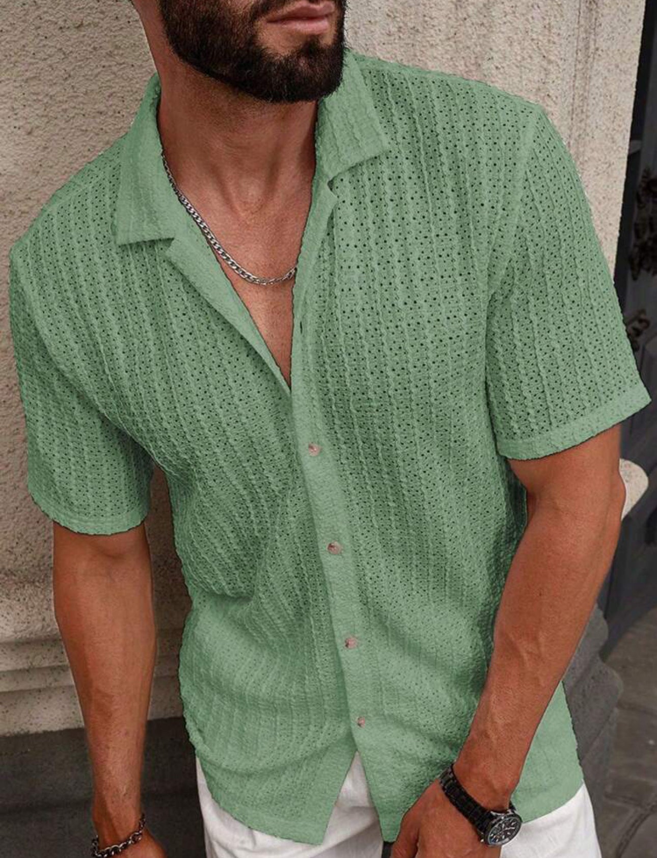 Linen Knit Men's Short Sleeve Shirt