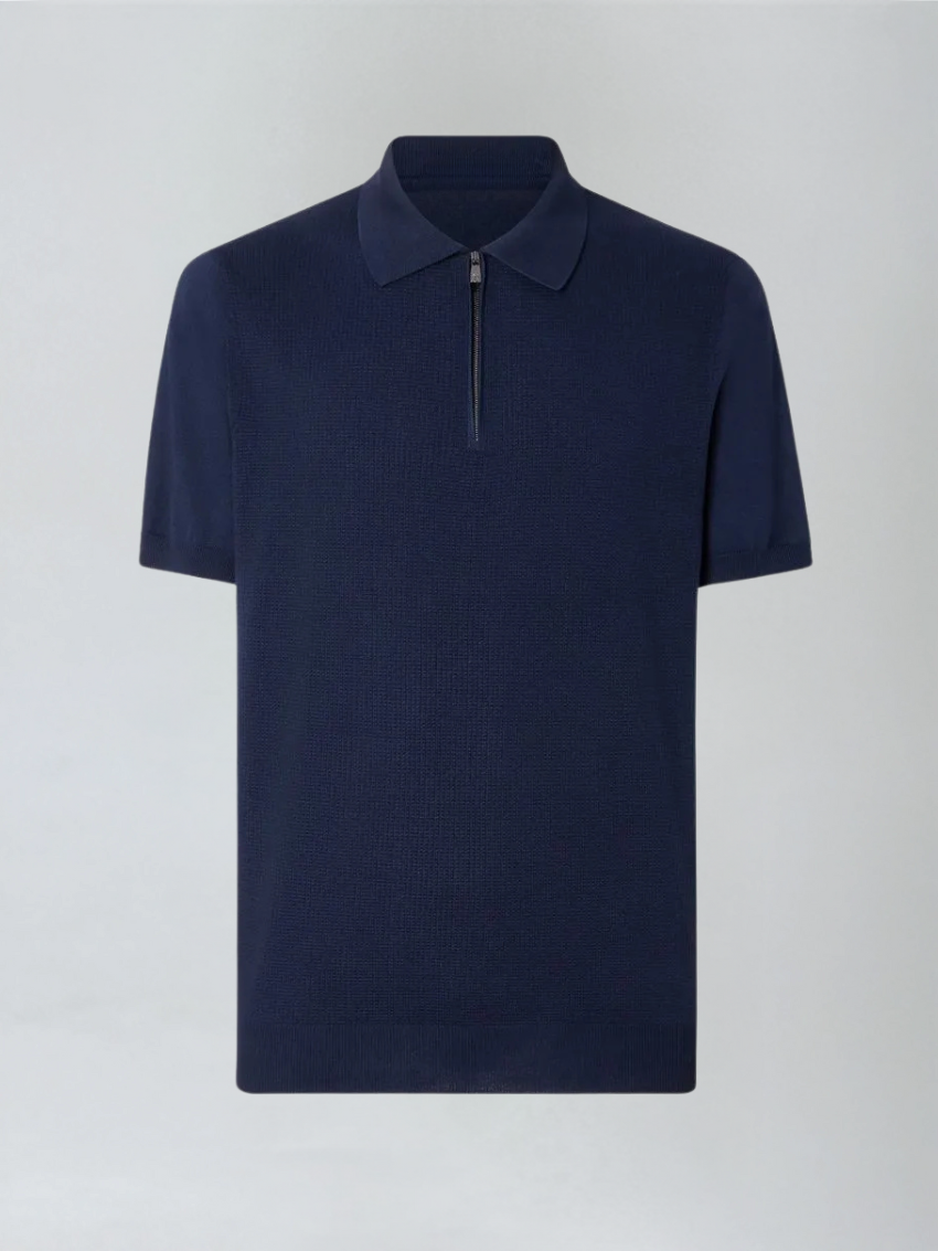 Men's Navy Blue Zippered Polo Shirt
