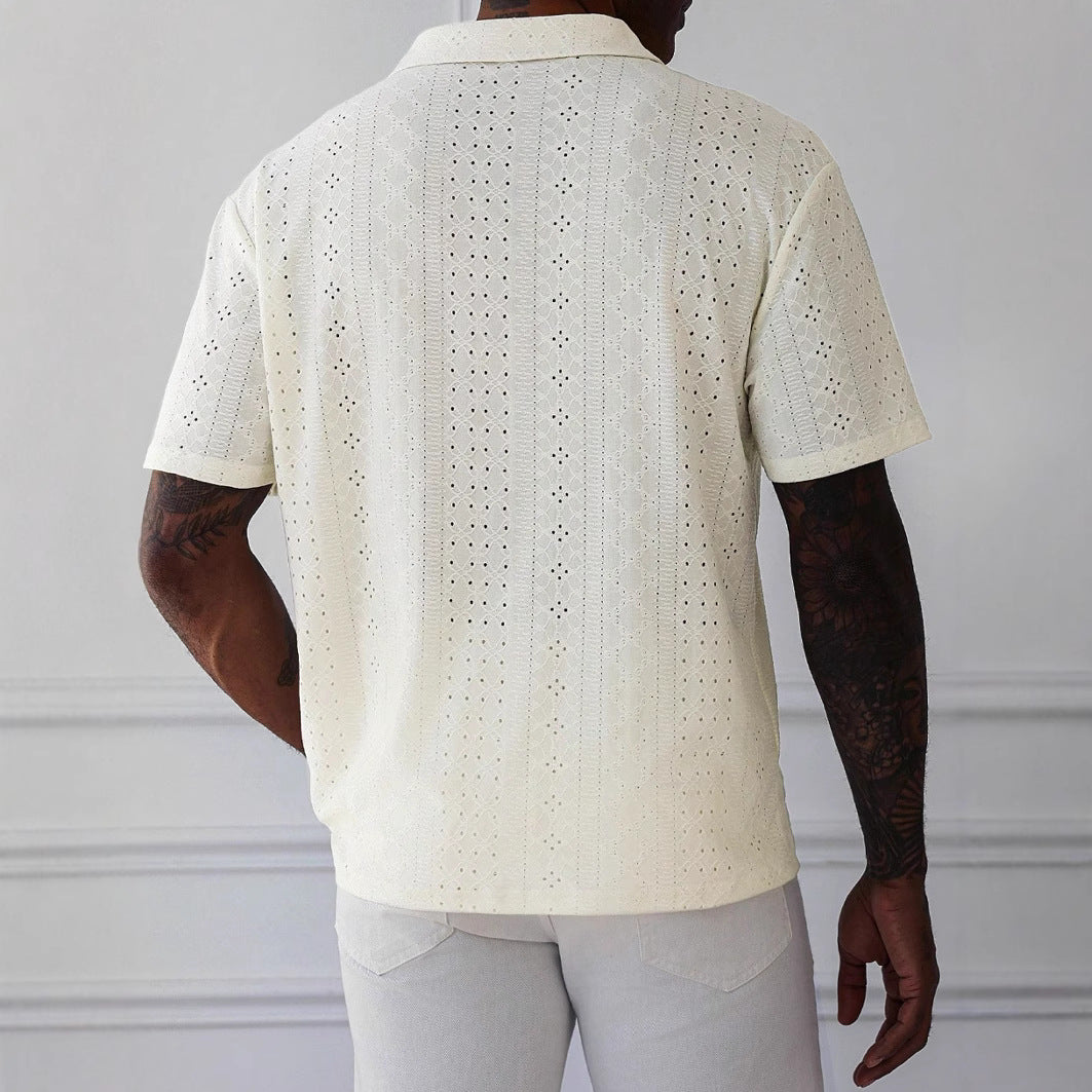 Men's Polo Featuring Intricate Knit Patterns