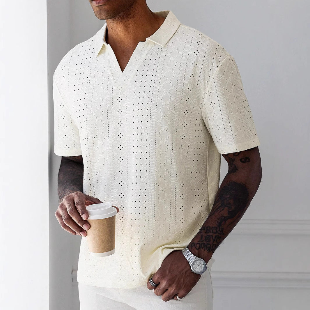Men's Polo Featuring Intricate Knit Patterns