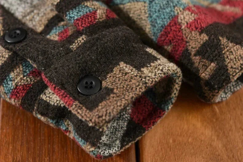 Retro Patterned Shirt Jacket with Warmth
