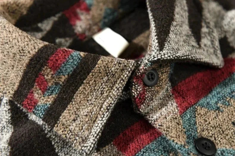 Retro Patterned Shirt Jacket with Warmth