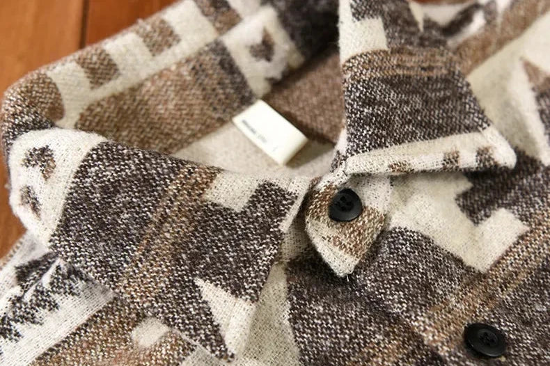 Retro Patterned Shirt Jacket with Warmth