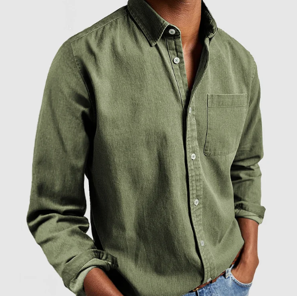 Relaxed Fit Denim Shirt in Cotton Blend