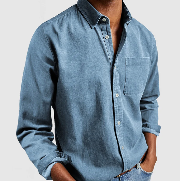 Relaxed Fit Denim Shirt in Cotton Blend
