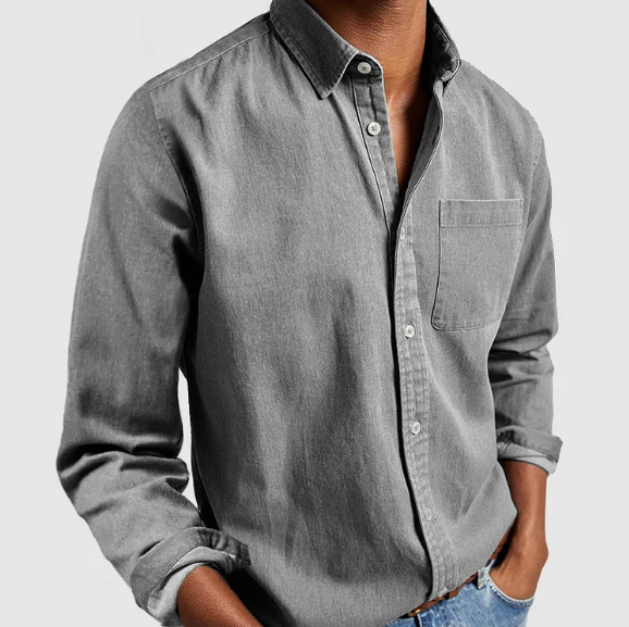 Relaxed Fit Denim Shirt in Cotton Blend