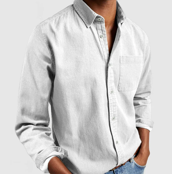 Relaxed Fit Denim Shirt in Cotton Blend