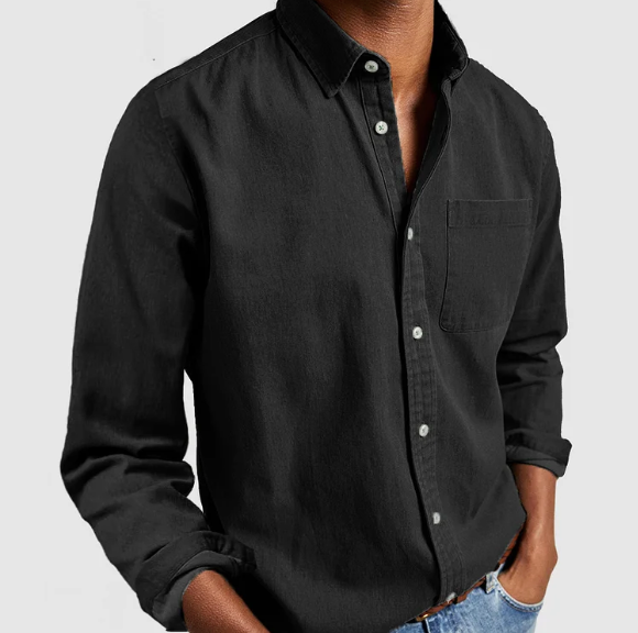 Relaxed Fit Denim Shirt in Cotton Blend