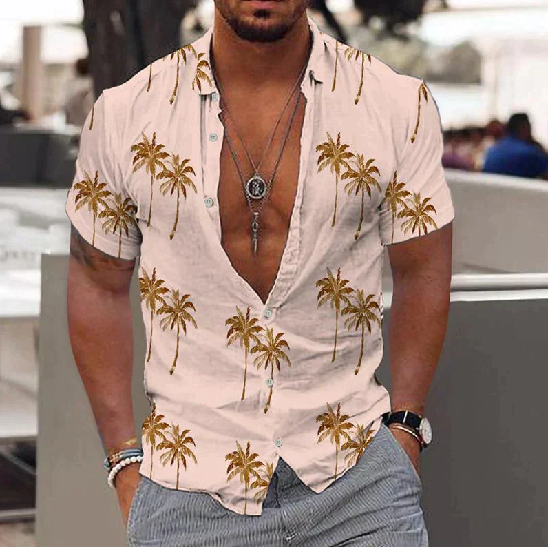 Cotton Shirt with Tropical Design for Men