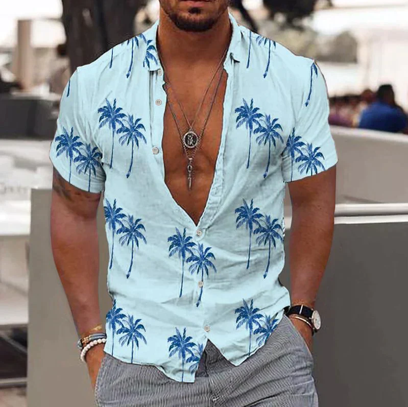 Cotton Shirt with Tropical Design for Men