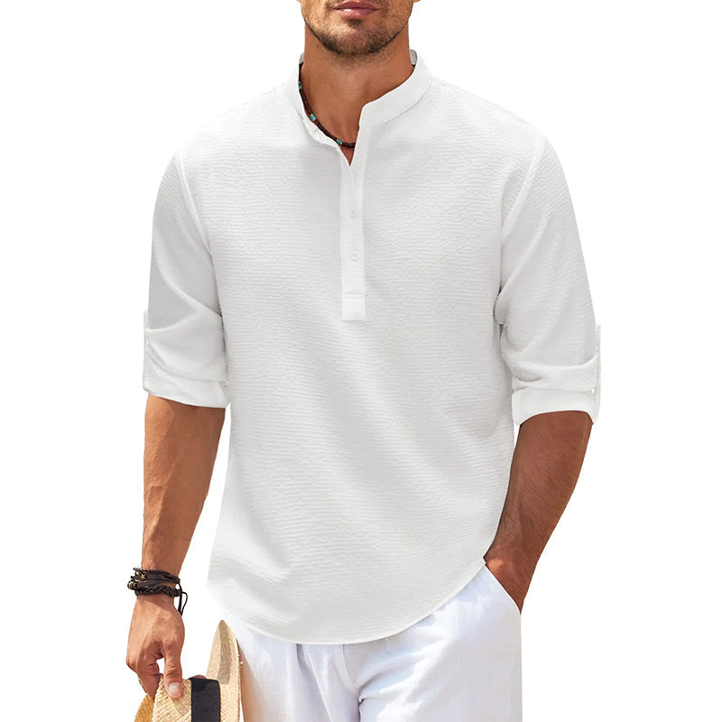Long Sleeve Linen Henley Shirt